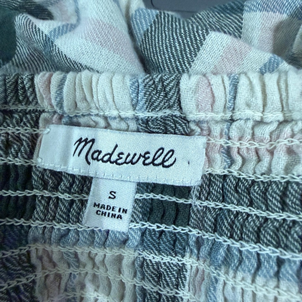 Madewell Lucie Plaid Smocked Shirred Square Neck Midi Dress Small Cottage Prarie - Picture 8 of 10